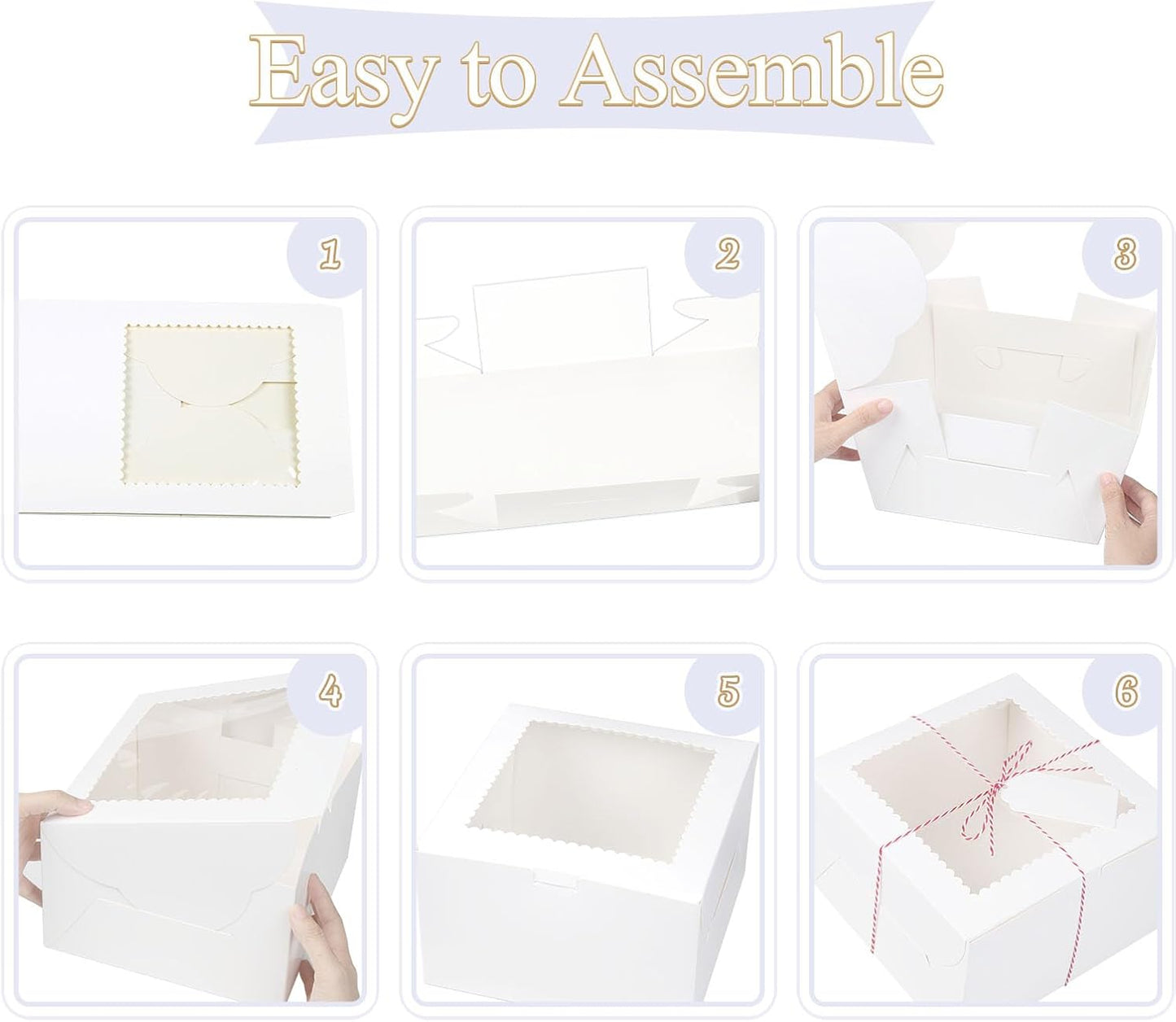 20Pcs 8 Inch Cake Boxes with Window, 8x8x5 Inches Brown Bakery Boxes, Cake Carrier Container for Pastries, Pie, Cookies, Chocolates, Cupcakes, Birthday Party, Wedding