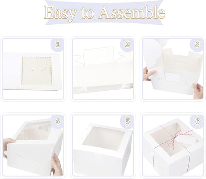 20Pcs 8 Inch Cake Boxes with Window, 8x8x5 Inches Brown Bakery Boxes, Cake Carrier Container for Pastries, Pie, Cookies, Chocolates, Cupcakes, Birthday Party, Wedding