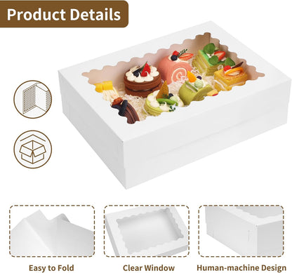 Moretoes 20pcs 14x10x4in Sheet Cake Boxes, White Rectangle Quarter Bakery Boxes with Window, for Cake Pastry Baking Donuts Cupcake Pie Packaging