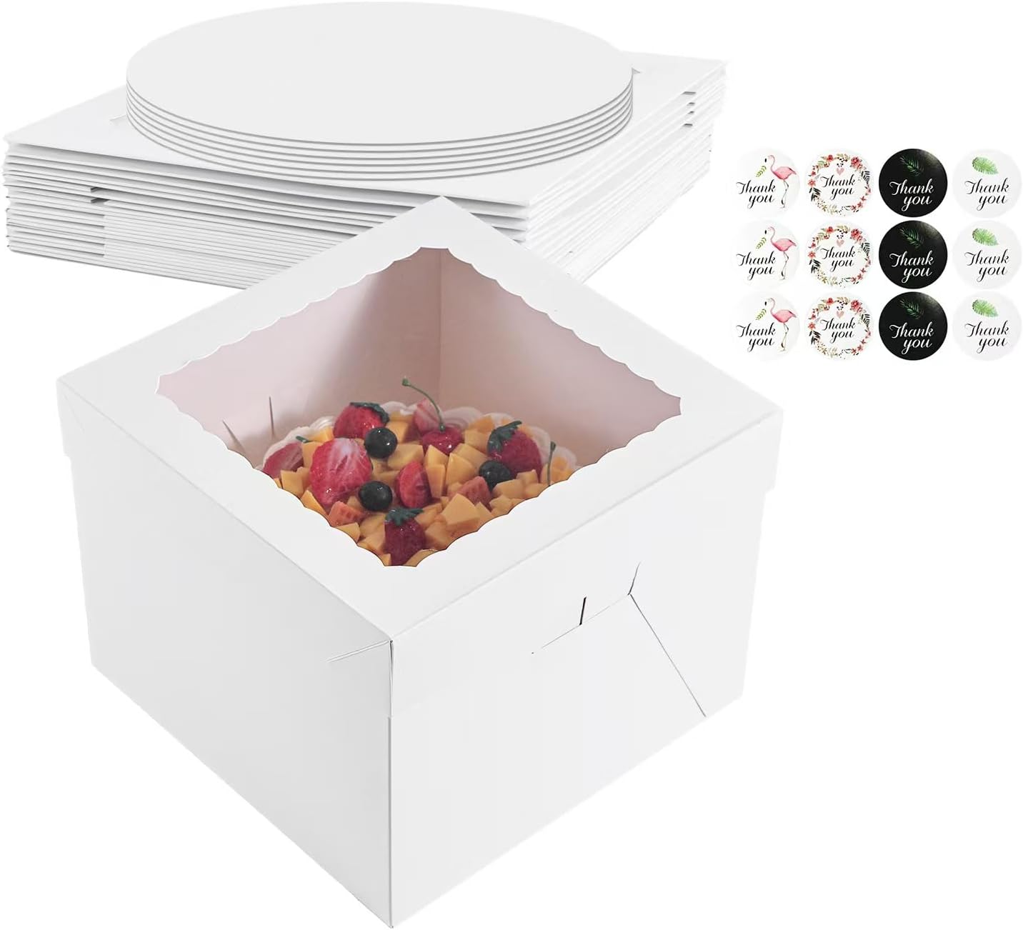 16pcs 8x8x8 Inches Cake Boxes,8pcs White Bakery Boxes with Window and 8pcs Boards,Cajas storage for 8 inch Cake box, Disposable Pie Box, Father's Day,Wedding, Birthday, Party