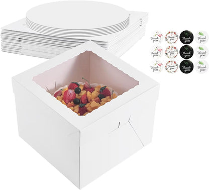 16pcs 8x8x8 Inches Cake Boxes,8pcs White Bakery Boxes with Window and 8pcs Boards,Cajas storage for 8 inch Cake box, Disposable Pie Box, Father's Day,Wedding, Birthday, Party