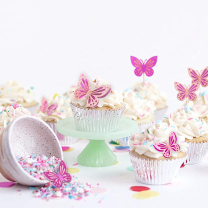 13-Pieces 3D Butterfly Cupcake Topper for Girls Women's Happy Birthday Cake Decorations Party Decorations(Pink)
