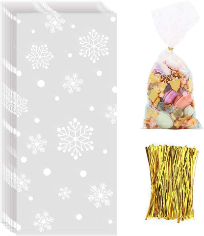 CCINEE 150 Pcs Cellophane Treat Bags, 5 X 11 Inches Gold Star Print Clear Gift Wrap Candy Bags Goodie Bags with Twist Ties for Wedding, Birthday Party Favors, Bakery, and Gift Packaging