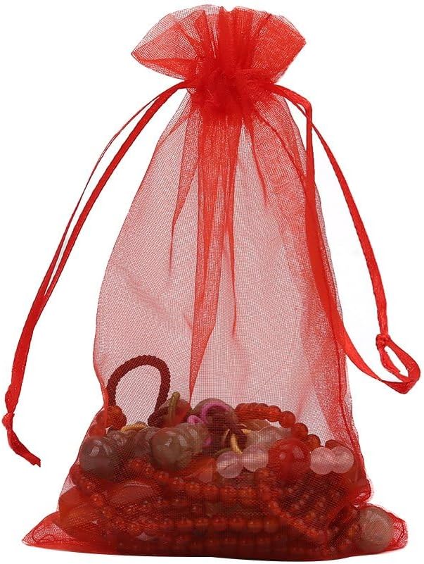HRX Package 100pcs White Organza Bags, 4x6 inch Mesh Bags Drawstring Gift Bags Jewelry Pouches for Candy Wedding Favors Christmas