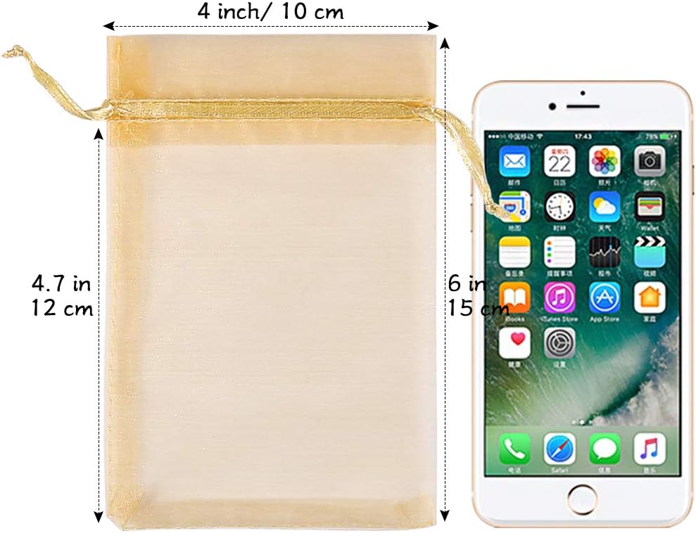 HRX Package 100pcs White Organza Bags, 4x6 inch Mesh Bags Drawstring Gift Bags Jewelry Pouches for Candy Wedding Favors Christmas