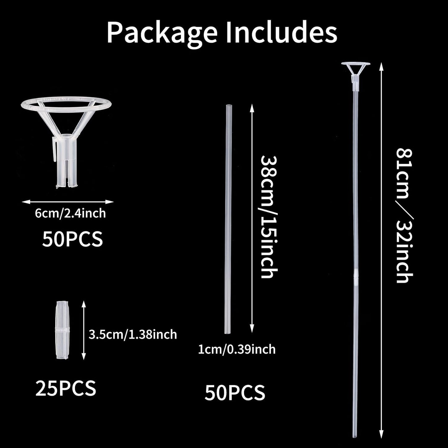 RUBFAC 20pcs Balloon Sticks with Cups Clear Balloon Holder Stick Stand 15inches to 32inches Large and Long Party Balloon Stand for Bobo Balloons Birthday Wedding Party Supplies