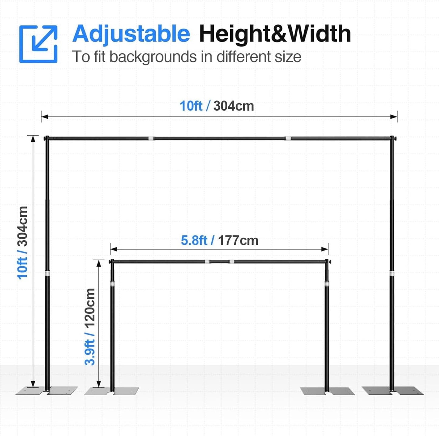 EMART Heavy Duty Backdrop Stand for Parties, 10x10 ft Pipe and Drape Adjustable Back Drop Stand Kit with Flat Base, Sturdy Photo Background Frame Diy Pole for Flower Wall Wedding Curtain