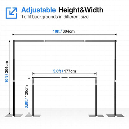 EMART Heavy Duty Backdrop Stand for Parties, 10x10 ft Pipe and Drape Adjustable Back Drop Stand Kit with Flat Base, Sturdy Photo Background Frame Diy Pole for Flower Wall Wedding Curtain