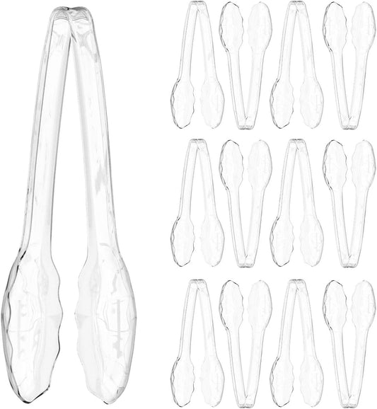 12 Pack 9 Inch Large Plastic Serving Tongs For Buffet - Plastic Serving Utensils For Hot And Cold Food - Disposable Serving Tongs For Parties, Holidays And Gatherings (Clear)