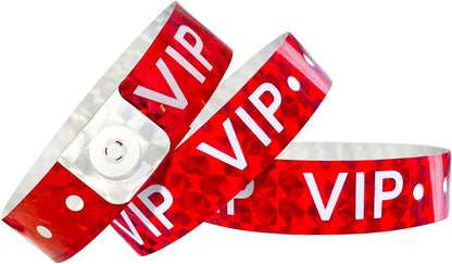 Ouchan Holographic VIP Plastic Wristbands Silver - 100 Pack Vinyl Wristbands for Events Parties