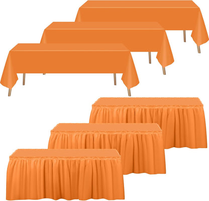 Oudain 6 Pcs Plastic Table Skirts and Stainproof Table Cloths 54 x 108 in Plastic Ruffle Tablecloth 168 x 29 Inches Disposable for Wedding Baby Shower Valentine Spring Easter Party(White)