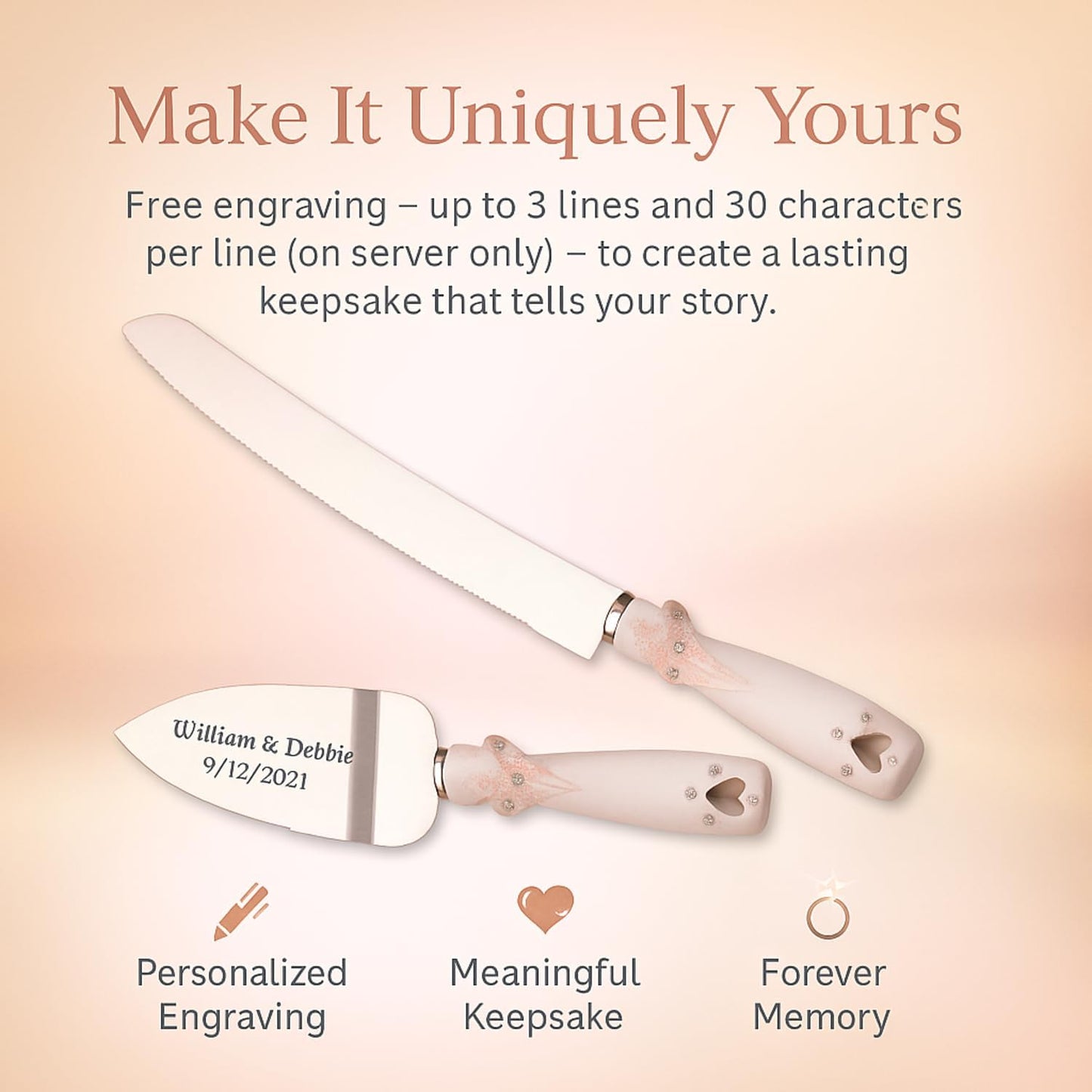 GIFTS INFINITY Personalized Wedding Cake Knife and Server Set with Engraving – Cake Cutting Utensil Set, Keepsake Gift for Wedding, Anniversary, Reception, Birthday & Other Occasions (CH-101WB)