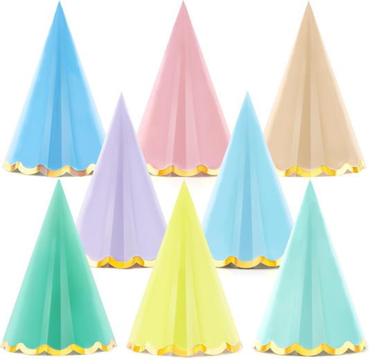 Hooqict 24Pcs Mini Birthday Party Hats Colorful Happy Birthday Cone Paper Hats for Kids Girls Pets Stuffed Animals Pastel Party Decorations Classroom Celebration Supplies