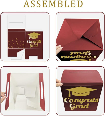 Graduation Card Box Holder, Congrats Grad Foldable Cardboard Decorations Box for Graduation Party Decoration and Grad Parties (Black)