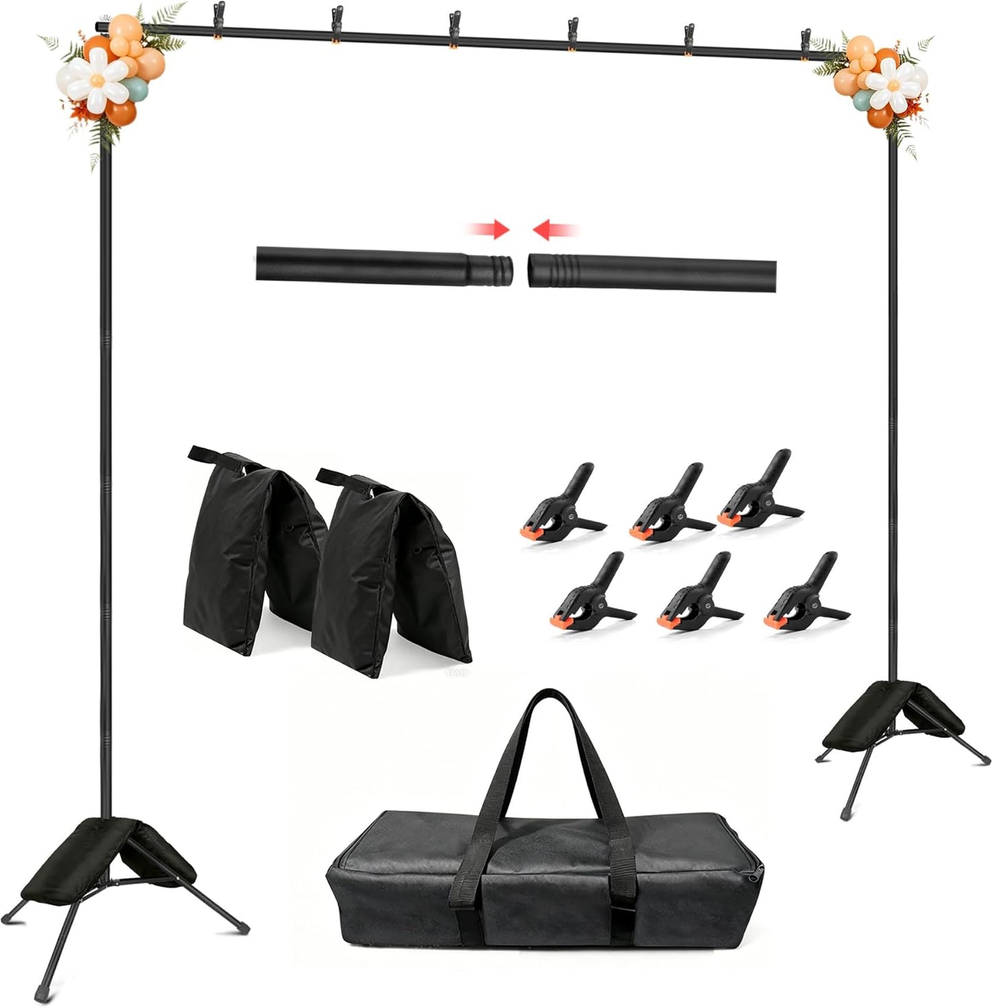 Hemmotop Backdrop Stand 10x8ft (WxH), Photography Background Stand for Parties, Adjustable Photo Backdrop Stands Kit for Wedding, Photo Booth, Party, Decoration, Balloon, Projector Screen