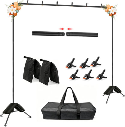 Hemmotop Backdrop Stand 10x8ft (WxH), Photography Background Stand for Parties, Adjustable Photo Backdrop Stands Kit for Wedding, Photo Booth, Party, Decoration, Balloon, Projector Screen