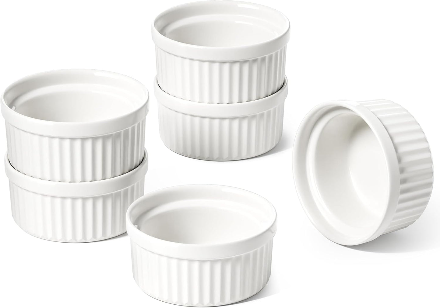 LE TAUCI Ramekins 4 OZ Oven Safe, Creme Brulee Ramekins, Pudding Custard Cups Souffle Ramiken, Dipping Sauce Dishes, Ceramic Ramekin Bowls Set of 6, White