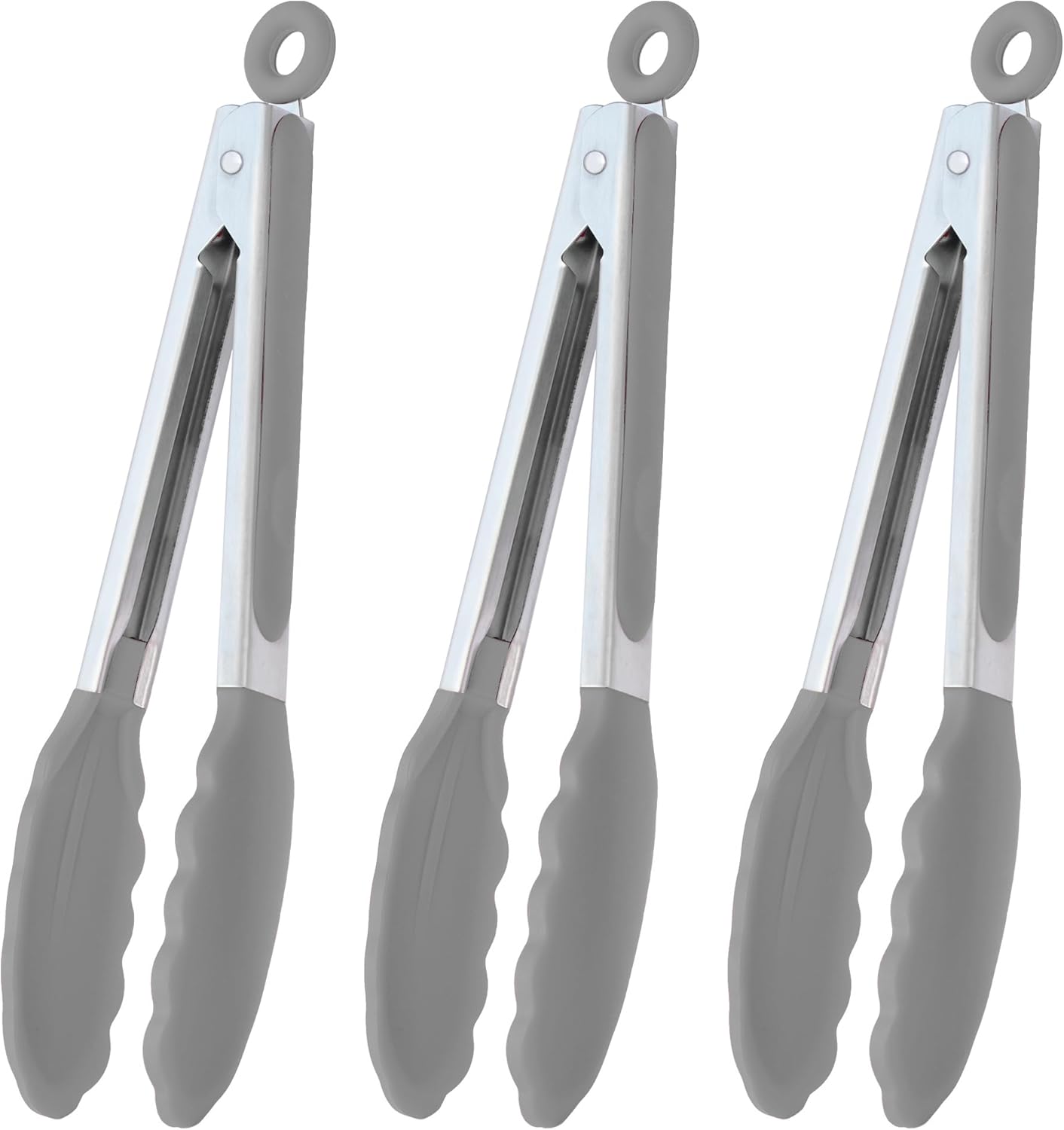HINMAY Serving Tongs 9-Inch Cooking Tongs with Silicone Tips, Set of 3 (Black)