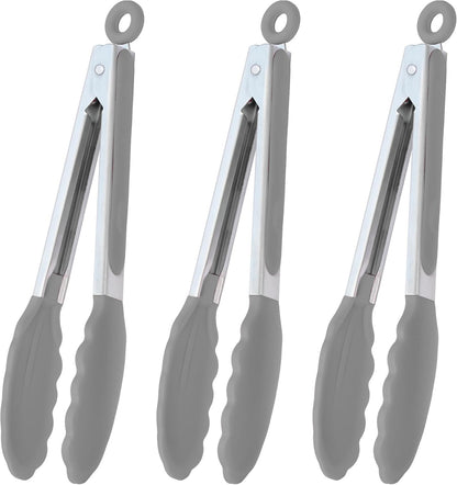 HINMAY Serving Tongs 9-Inch Cooking Tongs with Silicone Tips, Set of 3 (Black)