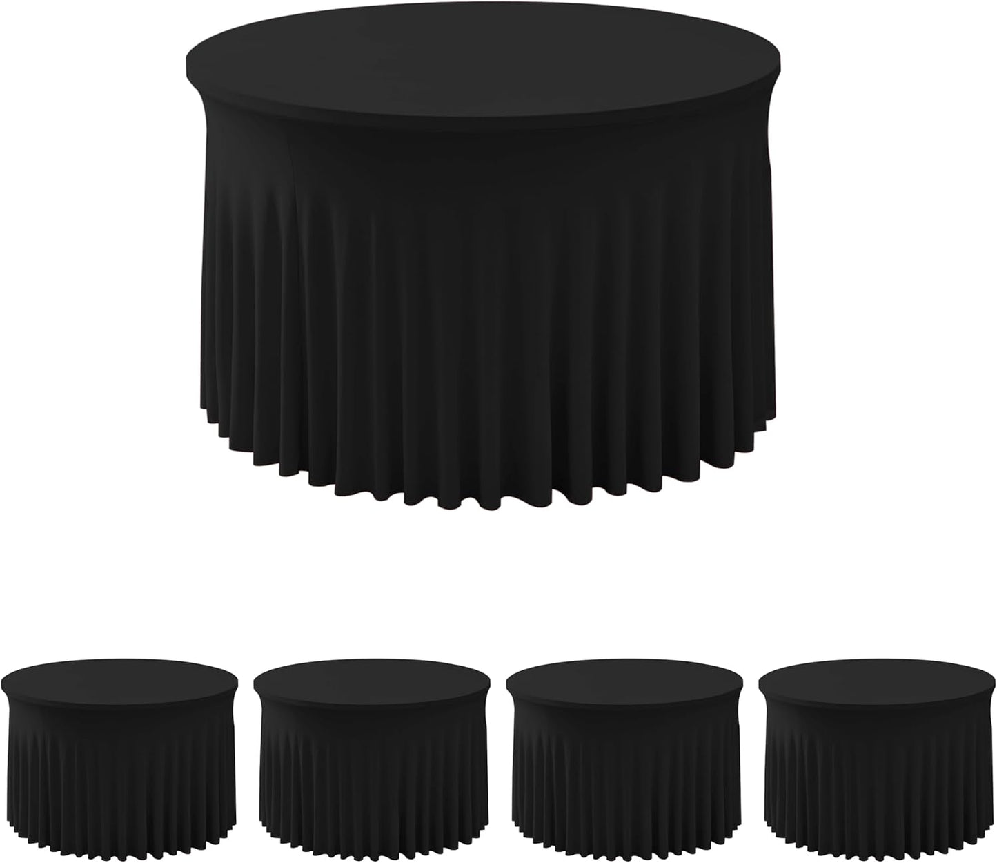 HolidayIdeas 2 Pack Spandex Table Skirt for 6 Ft Rectangle Tables, Black Fitted Stretch Tablecloth 30 x 72 Inch, Wrinkle Resistant Ruffle Design for Wedding Banquets, Trade Shows, Parties