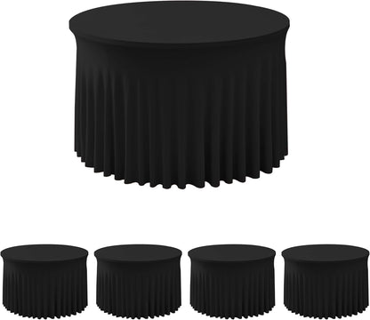 HolidayIdeas 2 Pack Spandex Table Skirt for 6 Ft Rectangle Tables, Black Fitted Stretch Tablecloth 30 x 72 Inch, Wrinkle Resistant Ruffle Design for Wedding Banquets, Trade Shows, Parties