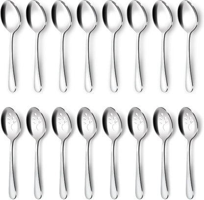 BEWOS Serving Utensils, 20-Piece Large Serving set, Serving Spoons, Slotted Spoons, Serving Tongs & Forks, Cake Server, Butter Knife, Stainless Steel Serving Utensils Set for Parties, Dishwasher Safe