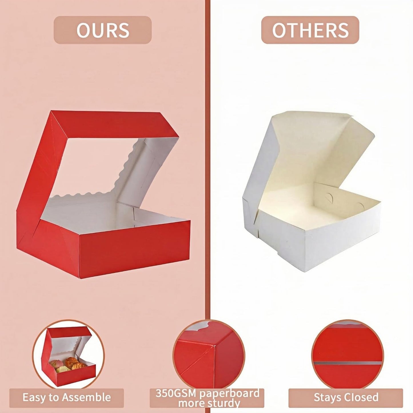 24 pcs12x12x3 Inch Bakery Boxes with Window, White 12 inch Cake Pastry large Pie Cookie Box for Dessert,strawberry,Chocolates Boxes