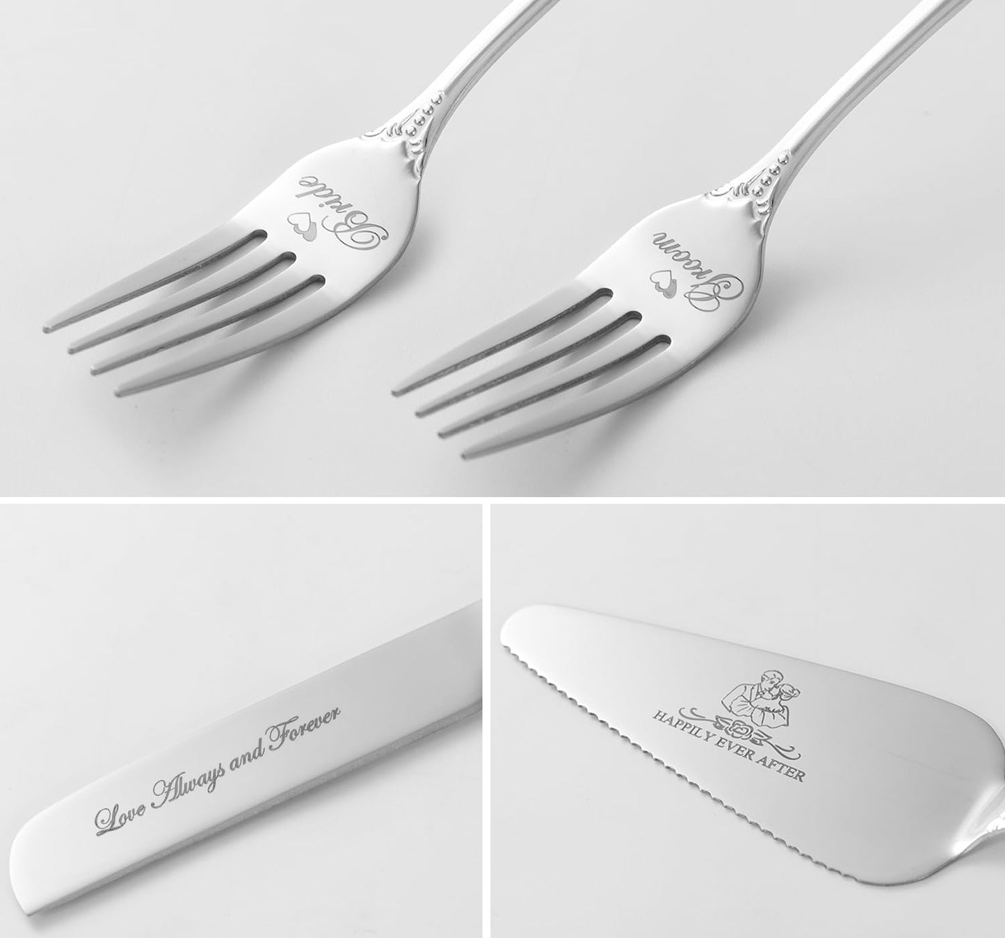 Cake Cutting Set for Wedding, Gold Wedding Cake Knife and Server Set, 4 Pieces pizza spatula and Knife with Forks for Engagements, Anniversaries