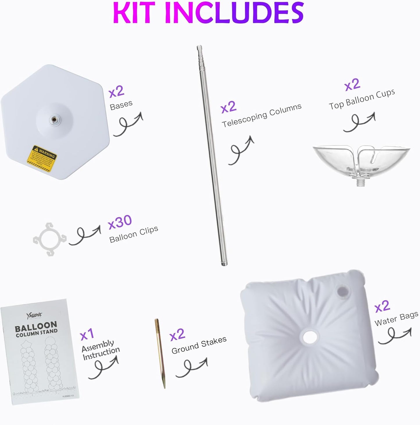 YALLOVE Balloon Column Stand Kit, Sets of 4 Telescoping Balloon Stand, Height Adjustable Balloon Tower Pillar with Reusable Metal Telescopic Design for Party Decoration
