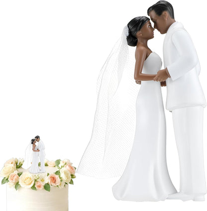 Remerry 4.5" Wedding Bride and Groom Cake Topper Vintage Elegant Wedding Cake Topper Couple Figurine Novios Para Pastel for Engagement Romantic Funny Couple Statue Anniversary(Romantic Era,White)