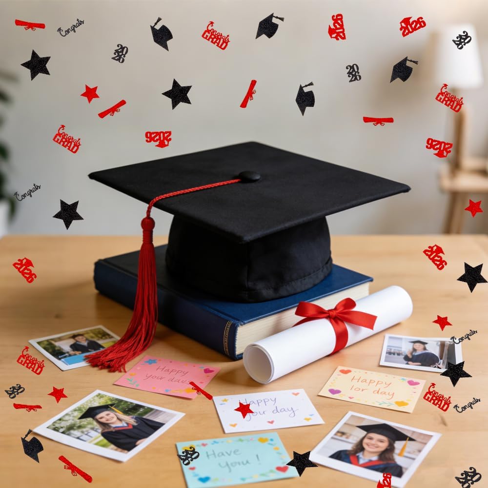 Black Gold Graduation Confetti Class of 2026 Black Graduation Cap, 200Pcs Glitter Stars Confetti Sprinkles, Table Congrats Grad Confetti for Graduation Party Table Decorations