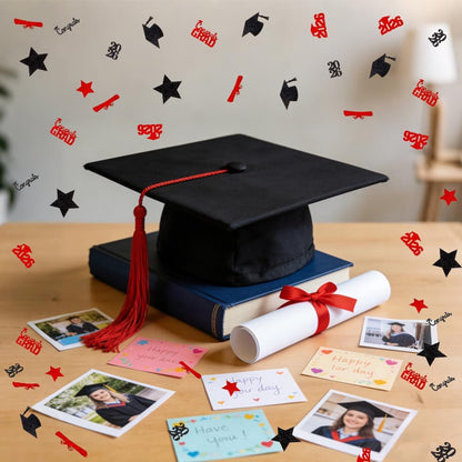 Black Gold Graduation Confetti Class of 2026 Black Graduation Cap, 200Pcs Glitter Stars Confetti Sprinkles, Table Congrats Grad Confetti for Graduation Party Table Decorations