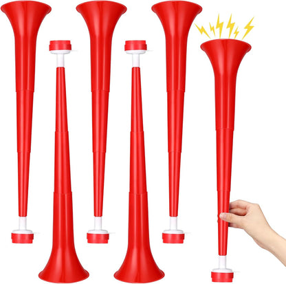 6 Pcs Stadium Horn for Adult, 21 Inch Vuvuzela Plastic Collapsible Cheering Trumpets for Sporting Events Football Carnival Party, Red