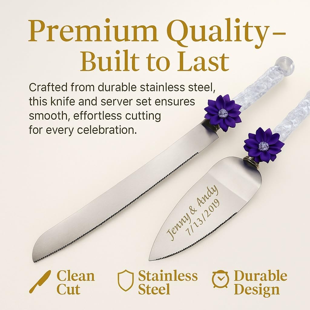 GIFTS INFINITY Personalized Wedding Cake Knife and Server Set with Engraving – Cake Cutting Utensil Set, Keepsake Gift for Wedding, Anniversary, Reception, Birthday & Other Occasions (CH-101WB)