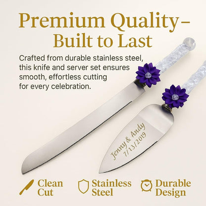 GIFTS INFINITY Personalized Wedding Cake Knife and Server Set with Engraving – Cake Cutting Utensil Set, Keepsake Gift for Wedding, Anniversary, Reception, Birthday & Other Occasions (CH-101WB)