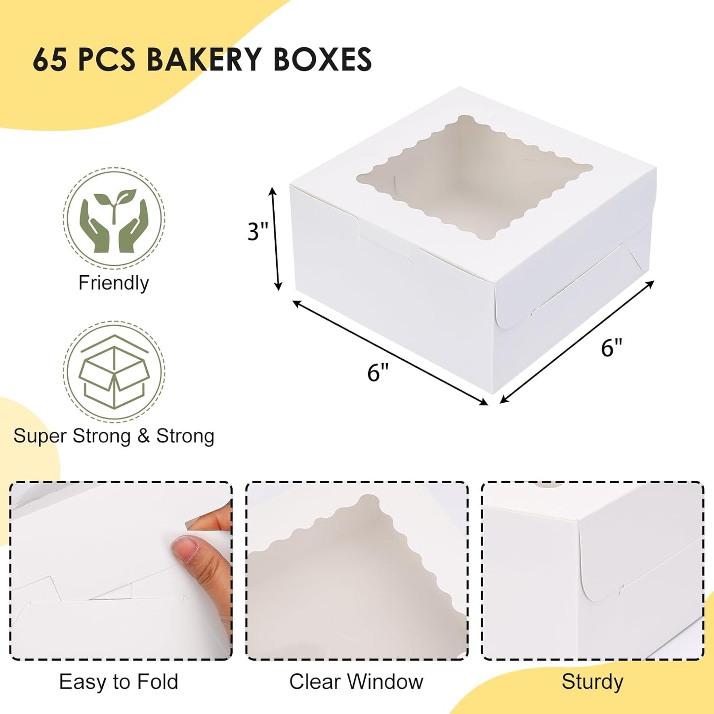 TOMNK 16pcs Cookie Boxes with Window, 6x6x3 Inches Bakery Boxes for Treats, Chocolate Covered Strawberries, Cupcake, Pastry(with Stickers)