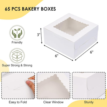 TOMNK 16pcs Cookie Boxes with Window, 6x6x3 Inches Bakery Boxes for Treats, Chocolate Covered Strawberries, Cupcake, Pastry(with Stickers)
