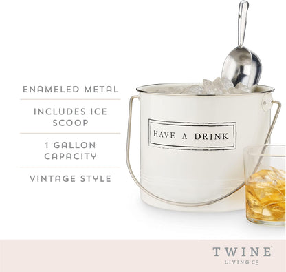 Twine Farmhouse Ice Bucket with Scoop - Beverage Tub Wrapped with Rope for Parties - Galvanized Metal Bucket Cooler & Drink Tub Holds 1 Gallon