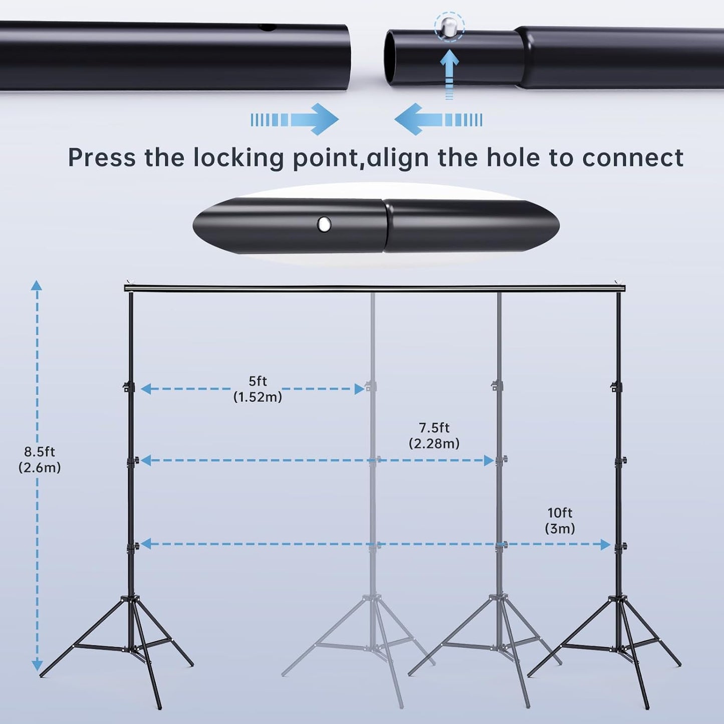 BEIYANG 6.5x6.5 FT Backdrop Stand, Adjustable Photo Background Stand Support kit with Carry Bag for Parties, Decoration, Wedding, Photo Video Studio Shooting