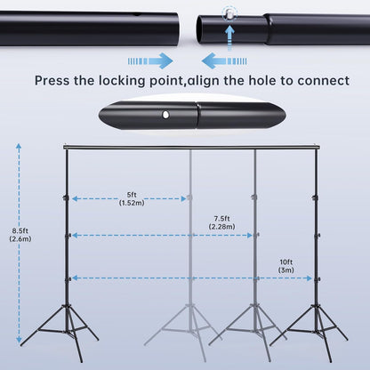 BEIYANG 6.5x6.5 FT Backdrop Stand, Adjustable Photo Background Stand Support kit with Carry Bag for Parties, Decoration, Wedding, Photo Video Studio Shooting
