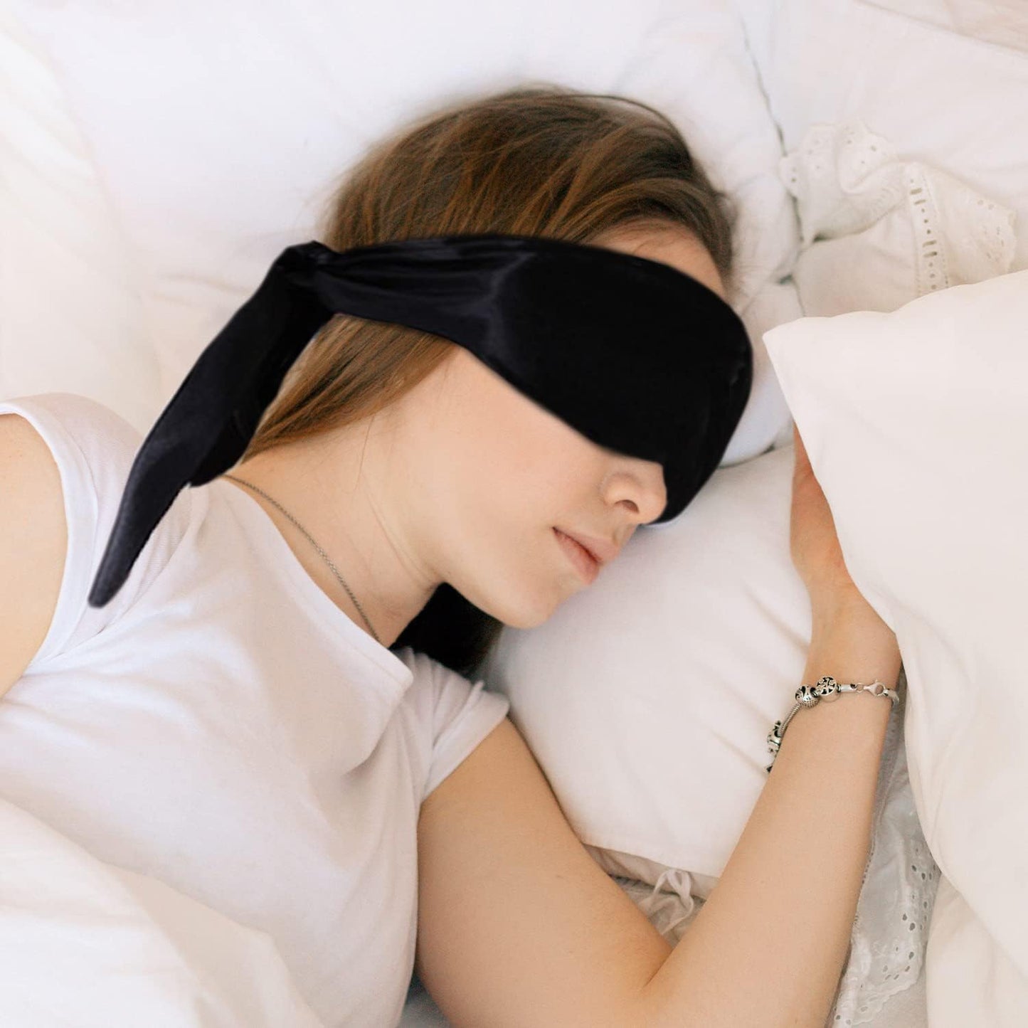 2Pcs Satin Eye Mask Sleep Mask, Adjustable Blindfold Soft Satin Eye Covers Gift for Travel, Nap, Meditation,157cm/62inch (Black+Pink)