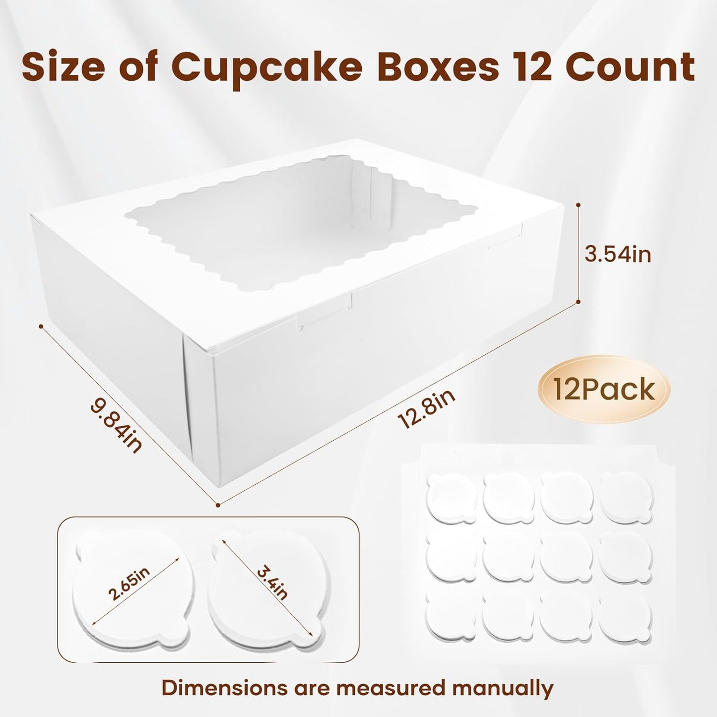 12PCS Cupcake Boxes 12 Count Cupcake Container with Window White Cupcake Holder Holding 144 Cupcakes for Birthday Holiday Party Bakery Supplies