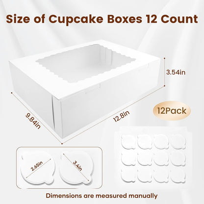 12PCS Cupcake Boxes 12 Count Cupcake Container with Window White Cupcake Holder Holding 144 Cupcakes for Birthday Holiday Party Bakery Supplies