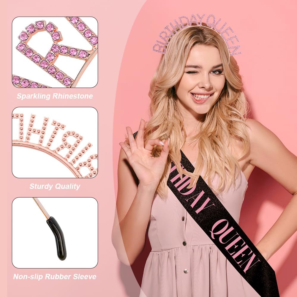 Birthday Sash & Crown for Women - Tiara Headband, Girls' Decorations Accessories