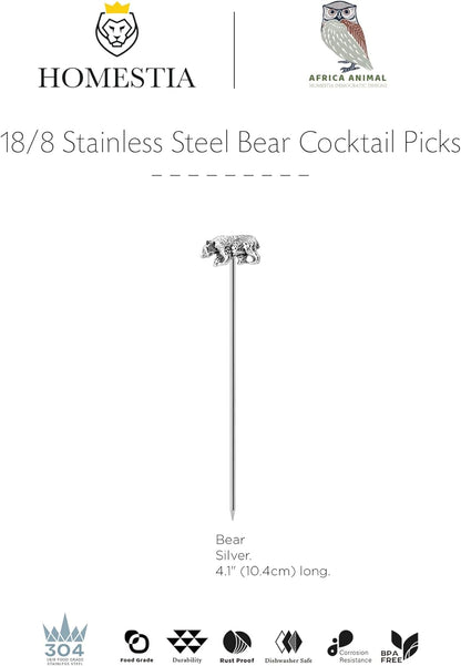 Homestia Stainless Steel Cocktail Picks, 4.7 Inch Reusable Martini Olive Picks, Metal Garnish Skewers for Drinks, Appetizers, Bloody Mary - Set of 6 Metal Cocktail Picks for Party Bar