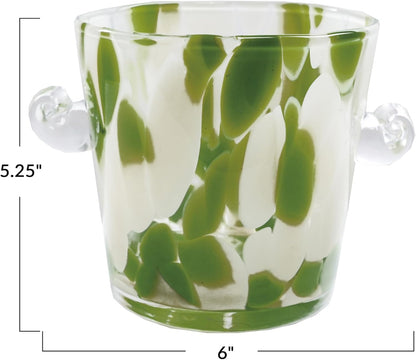 Creative Co-Op 32-Ounce Confetti Glass Ice Bucket with Handles, Yellow and Green