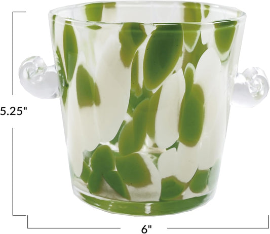Creative Co-Op 32-Ounce Confetti Glass Ice Bucket with Handles, Yellow and Green