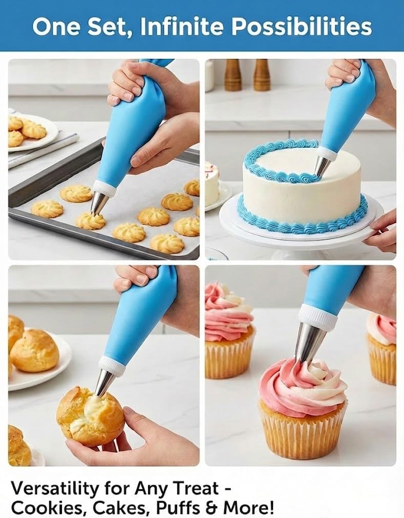 Piping Bags and Tips Set, 120 Pcs Cake Decorating Kit with 100 Disposable Piping Bags, Reusable Icing Bag, Frosting Tips, Couplers, Cake Scrapers, Cupcake Decorating Supplies
