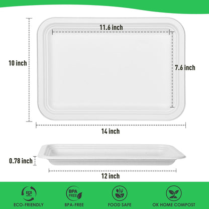 Gezond 50 Pack 14 Inch Disposable Food Trays Eco-friendly Heavy-Duty Large Paper Plates Compostable Sugarcane Platters for Crawfish Lobster Seafood Party Natural