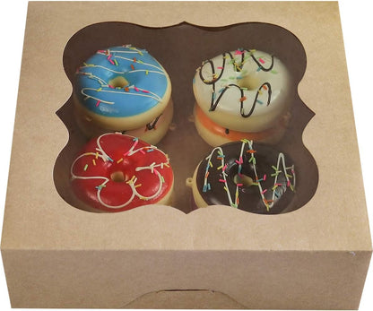 CHERRY 15-Pack 10"x10"x3"Brown Bakery Boxes with PVC Window for Pie and Cookies Boxes Small Natural Kraft Paper Box 10x10x3inch Pack of 15